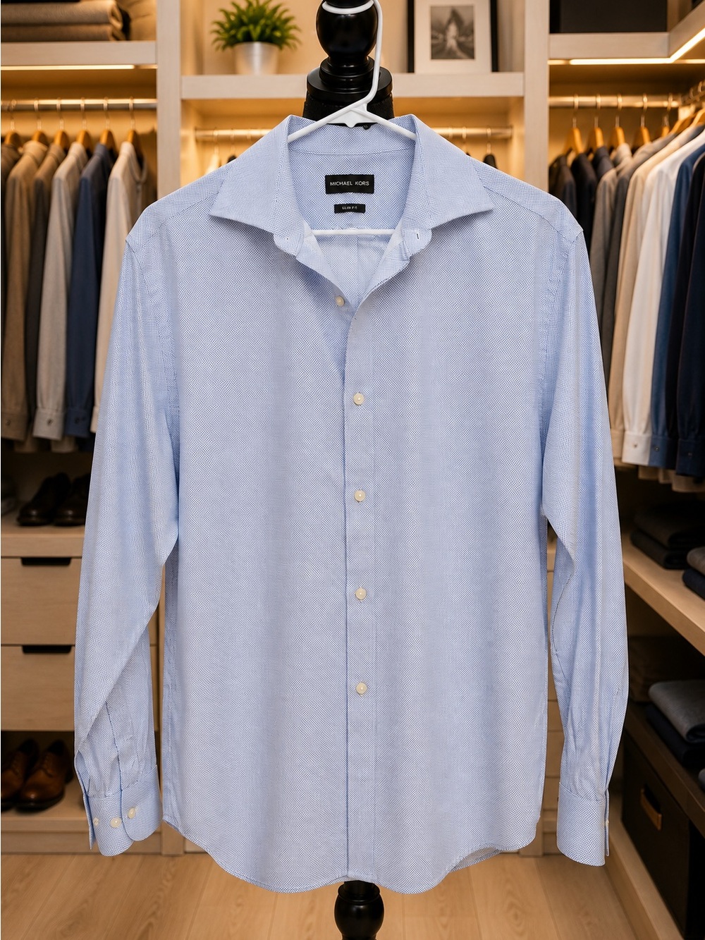 Michael Kors Light Blue Men's Long-Sleeve Dress Shirt
